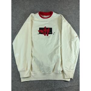 VINTAGE 90s Sweatshirt Womens Large White Embroidered Cardinal Birds Crew Neck
